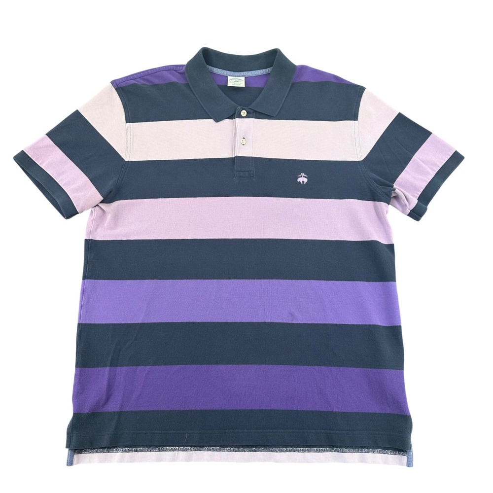 Brooks Brothers 346 Mens XL Slim Fit Performance Polo Shirt Striped Purple Navy